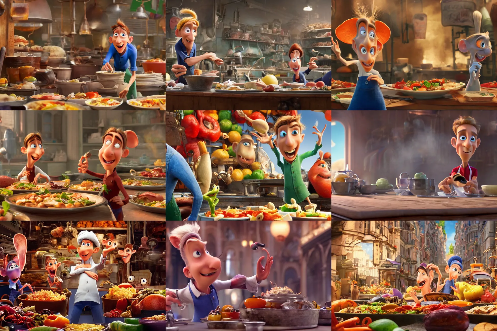 Prompt: a promotional still from the movie ratatouille starring gordon ramsey by pixar. 4 k, very detailed