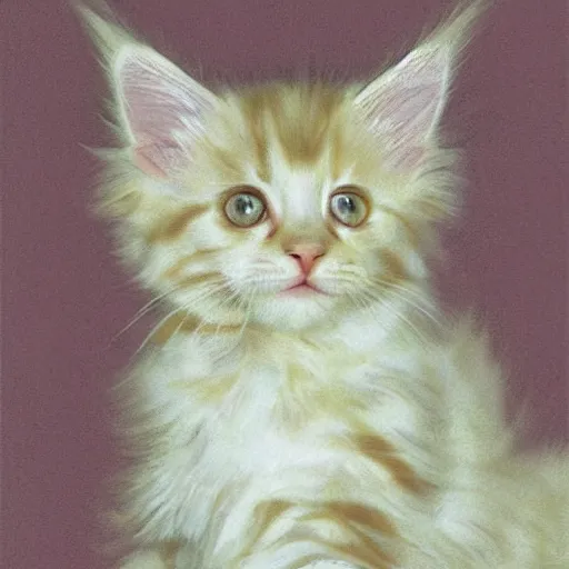 Image similar to a cream - colored maine coon kitten, digital art, style of'abstraction ( 1 9 5 0 ) by willem de kooning'