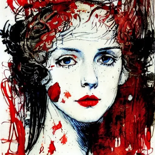 Prompt: 'Red lips by Anton Pieck, Arshile Gorky, Arthur Rackham, Carne Griffiths'