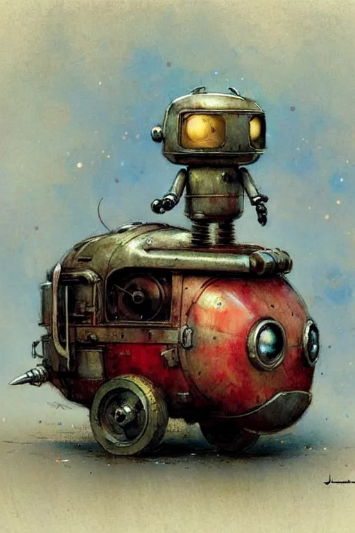 Image similar to adventurer ( ( ( ( ( 1 9 5 0 s retro future android robot fat robot mouse wagon. muted colors. ) ) ) ) ) by jean baptiste monge!!!!!!!!!!!!!!!!!!!!!!!!! chrome red