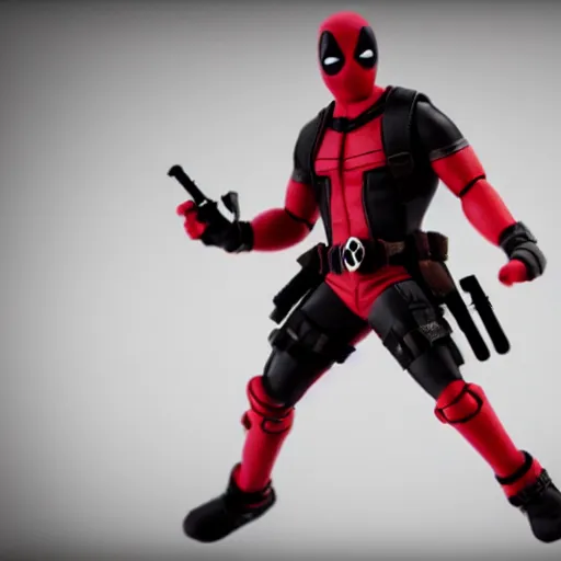 Image similar to wade wilson claymation, deadpool, cinematic, volumetric lighting