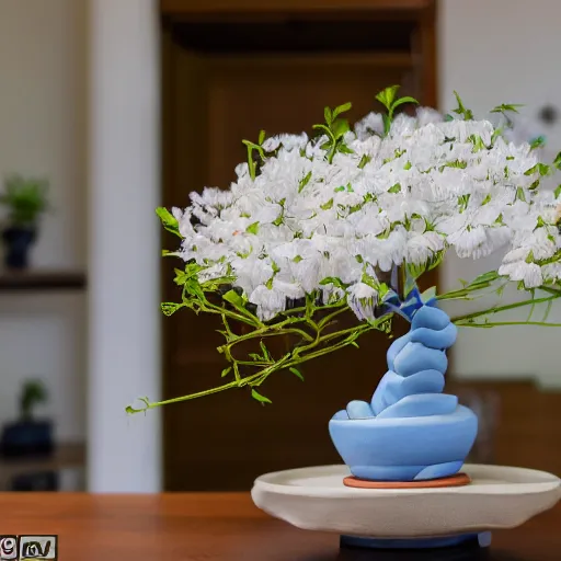 Image similar to a photo of 8k Ikebana, ohararyu, wide angle, sony a7r3, ultra detail, photorealistic, in simple background