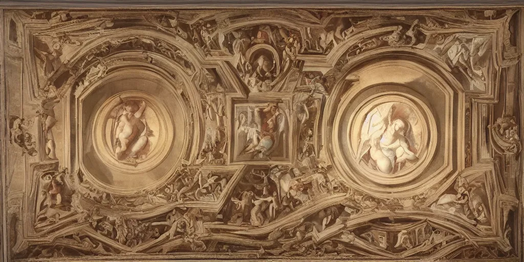 Image similar to intricate 2 1 savage sistine ceiling 1 5 0 8 chapel hand painting michelangelo renaissance