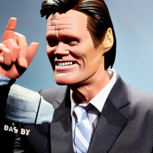 Image similar to Jim Carrey's action figure, wearing costumes