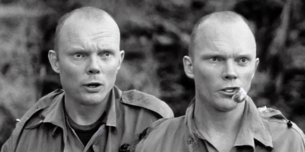 Prompt: a film still of Bill burr in platoon, high quality