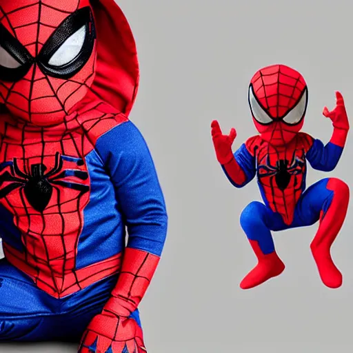 Image similar to realistic photo of baby wearing spiderman costumes