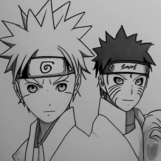 Prompt: Pencil drawing of Naruto and Sasuke