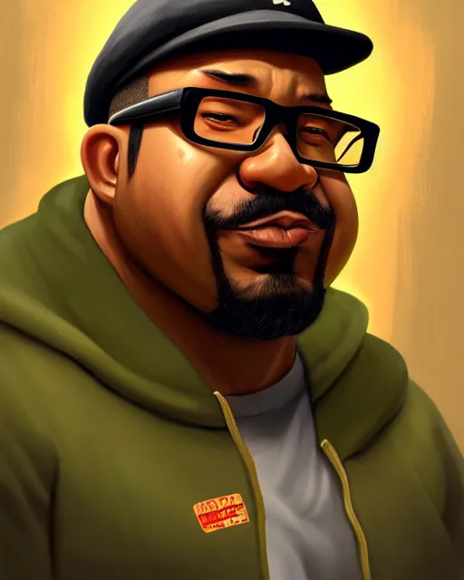 Prompt: painting portrait of big smoke, cartoon, warm lighting. movie poster, illustration by bartek fedyczak, erak note, tooth wu, neil richards, kan liu, siwoo kim, jisu choe, trending on art station