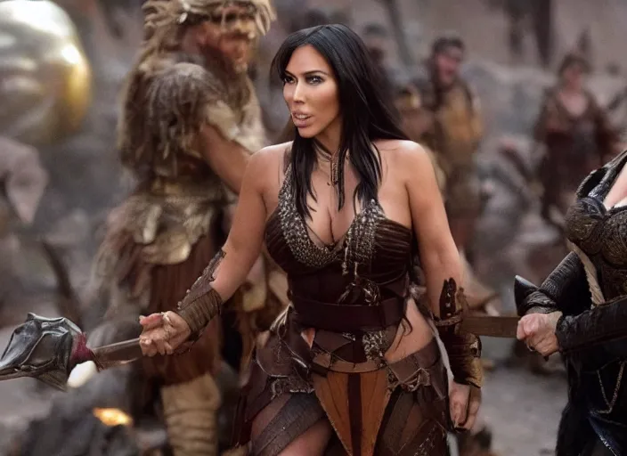 Image similar to movie still of kim kardashian as xena