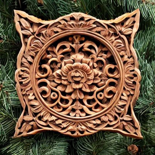 Image similar to ornate carved wood ornaments depicting floral arrangements