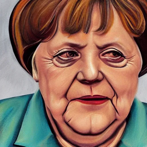 Image similar to portrait of angela merkel, painting by paula rego, high detail, high resolution