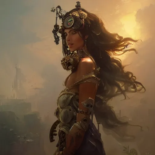 Prompt: a beautiful portrait of a steampunk goddess by greg rutkowski and raymond swanland, trending on artstation, ultra realistic digital art