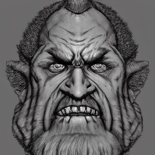 Image similar to chaos dwarf smith from warhammer fantasy : : head and torso portrait drawing