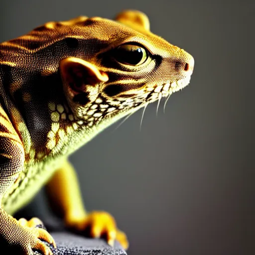 Image similar to a lizzard - cat - hybrid, animal photography