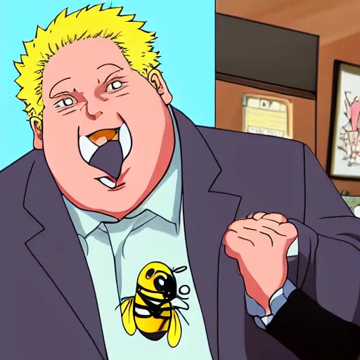 Prompt: anime of doug ford eating a bee