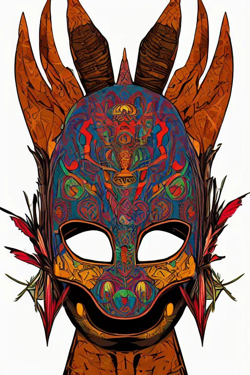 Image similar to animal mask totem roots flower tribal feather gemstone plant wood rock shaman vodoo video game vector cutout illustration vivid multicolor borderlands comics by josan gonzales and dan mumford radiating a glowing aura