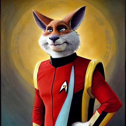 Image similar to a portrait of chief boggo in a starfleet uniform star trek chief engineer. zootopia fursona furaffinity furry art detailed face highly detailed painting by gaston bussiere craig mullins jc leyendecker gustav klimt artgerm greg rutkowski furry