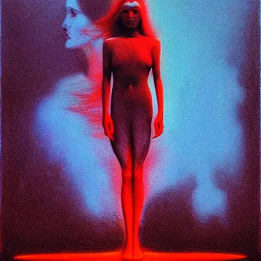 Prompt: charlies angels by beksinski and tristan eaton, beautiful dystopian neon hologram