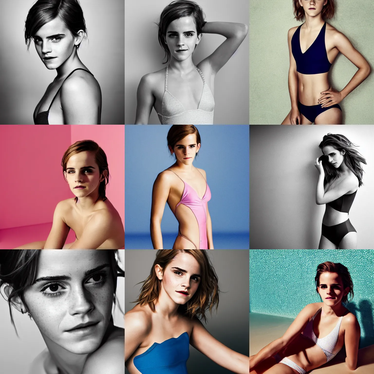 emma watson modeling red bra, high angle photo focused