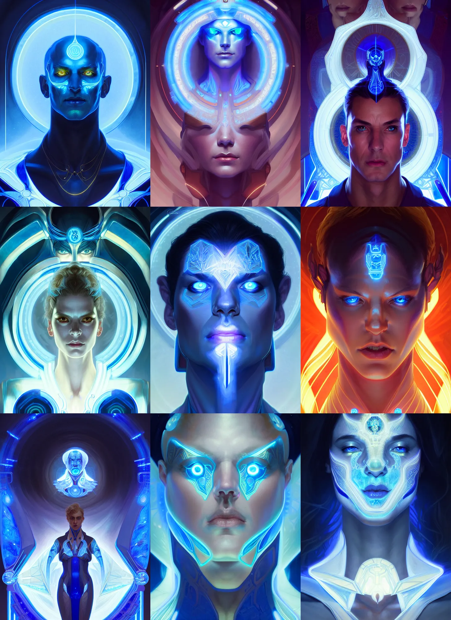 Prompt: symmetry!! portrait of hades, blue fire, sci - fi, glowing lights!! intricate, elegant, highly detailed, digital painting, artstation, concept art, smooth, sharp focus, illustration, art by artgerm and greg rutkowski and alphonse mucha, 8 k