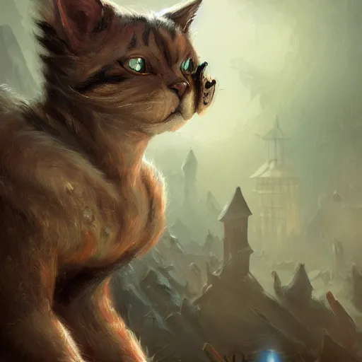 Image similar to The cat monster d&d art, fantasy, painted, 4k, high detail, sharp focus, artstation