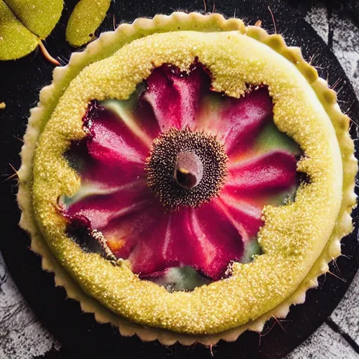 Image similar to cactus flavoured tart, with prickly pears over it, food photography