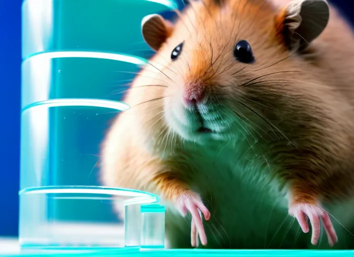 Image similar to film still of a hamster working in a research lab filling test tubes, 8 k