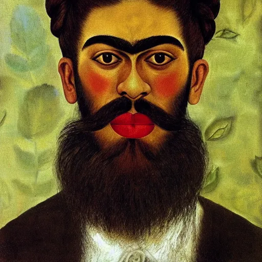 Prompt: a portrait of a bearded man by frida kahlo