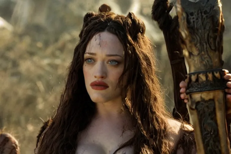 Prompt: A film still of Kat Dennings in Conan the Barbarian, high detail