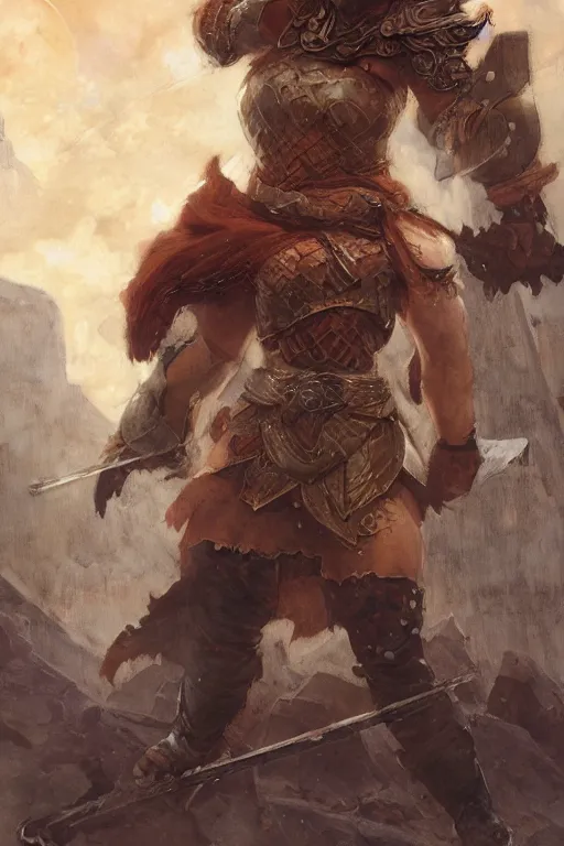 Prompt: a dwarven female warrior, by Edgar Maxence and Ross Tran and Michael Whelan