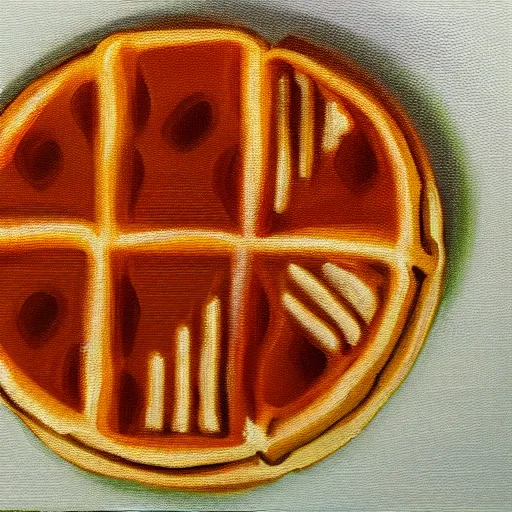 Prompt: oil painting of an eggo waffle