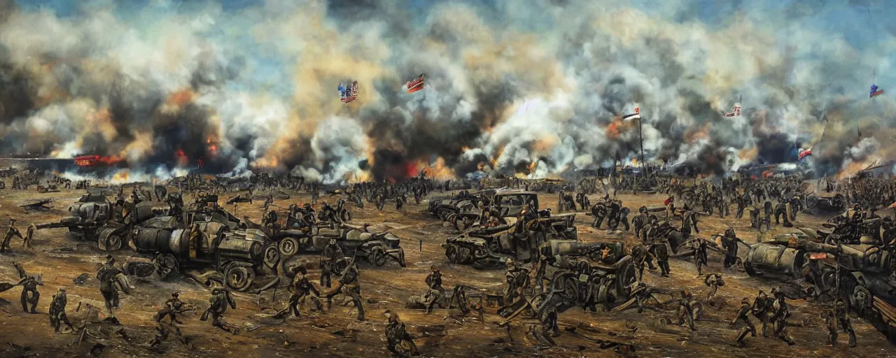 Image similar to a historical oil painting depicting the battle of mariupol 2022