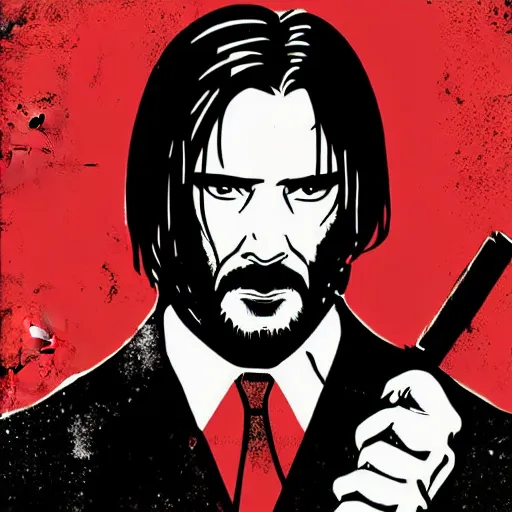 Prompt: individual john wick silk screen butcher billy style