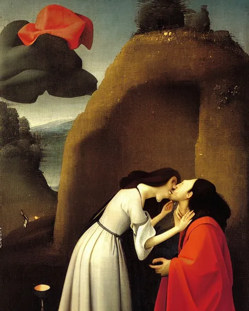 Image similar to The Kiss by Francesco Paolo Hayez painting by Hieronymus Bosch