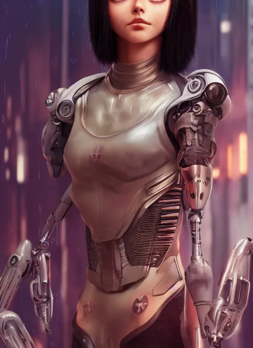 Image similar to Alita Battle Angel, digital painting, cyberpunk, aesthetic, faded, full body portrait, hyper realistic render, 8k