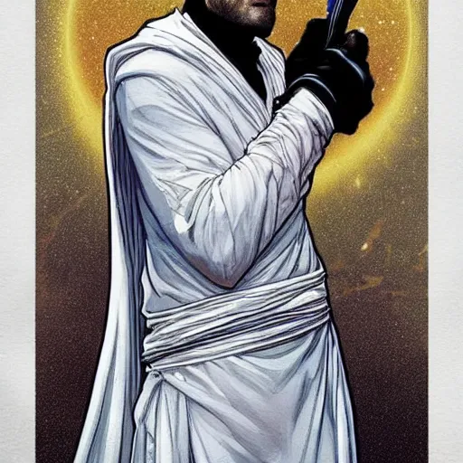 Prompt: oscar isaac as moon knight painted by artgerm and greg rutkowski and alphonse mucha