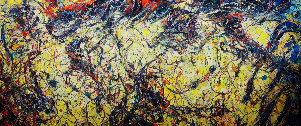 Image similar to you won't ever catch my love detailed and highly reliefed oil painting with canvas texture in style of Jackson Pollock and Rene Magritte photorealistic, surrealism, expressionism, masterpiece, balanced composition, vivid colors, trending on artstation, intricate oil details