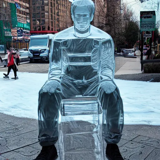 Prompt: mark cuban as a transparent ice statue, digital photography