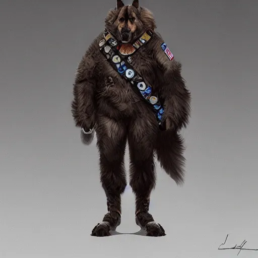 Image similar to a humanoid german shepherd beast - man posing as a eagle scout, highly detailed, digital painting, artstation, concept art, smooth, sharp focus, illustration, art by wlop