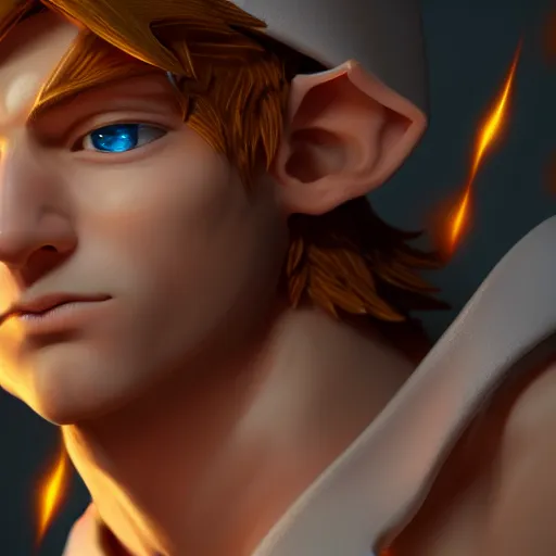 Image similar to elf boy render as a very beautiful 3d anime boy, hazel eyes, full round face, short smile, cinematic lightning, medium shot, mid-shot, highly detailed, trending on Artstation, Unreal Engine 4k, cinematic wallpaper