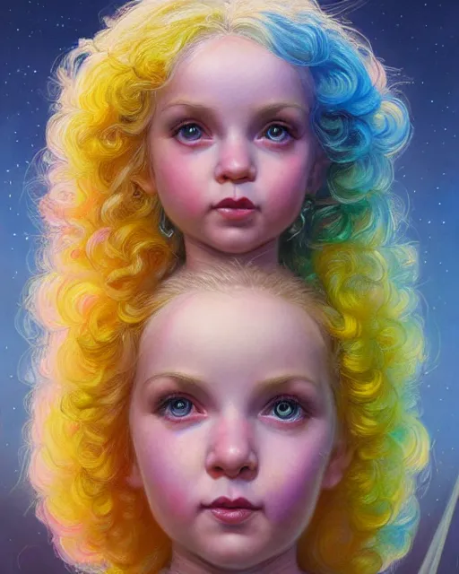 Image similar to rainbow brite portrait | highly detailed | very intricate | symmetrical | whimsical and magical | soft cinematic lighting | award - winning | closeup portrait | cute doll | painted by donato giancola and mandy jurgens and charlie bowater | pastel color palette | featured on artstation