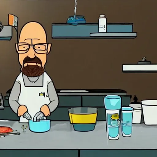 Prompt: walter white cooking meth in dexters laboratory