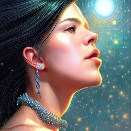 Image similar to the face of a girl with notes of diamonds flying into her ear, wayne barlow, bao pham, donato giancola, larry elmore, masterpiece, trending on artstation, featured on pixiv, cinematic composition, beautiful lighting, sharp, details, hyper - detailed, hdr, 4 k, 8 k