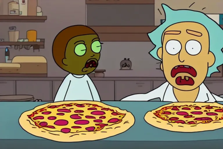 Prompt: kanye west making pizza in Rick and Morty, Rick and Morty