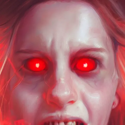 Image similar to women with red glowing eyes screaming in pain , digital art by Mandy Jurgens and Irina French and Heraldo Ortega , hyperdetailed, artstation, cgsociety