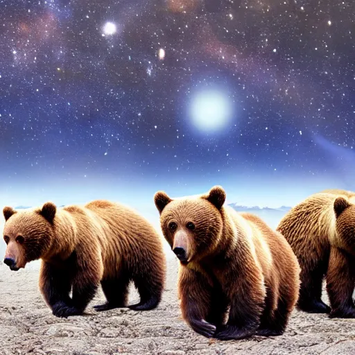 Prompt: a planet crowded with bears