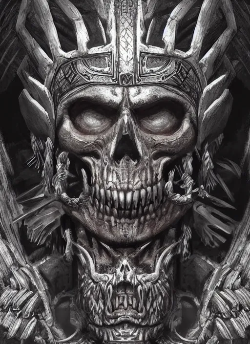 Image similar to digital _ painting _ of _ ah puch mayan god of death _ by _ filipe _ pagliuso _ and _ justin _ gerard _ symmetric _ fantasy _ highly _ detailed _ realistic _ intricate _ port