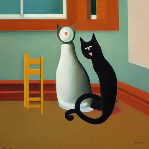 Prompt: cat robots, grant wood, pj crook, edward hopper, oil on canvas