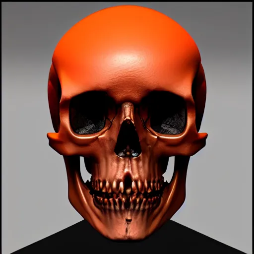 Image similar to real human skull with robotic circular orange light electronic eyes in eye sockets, unreal engine, artstation, render