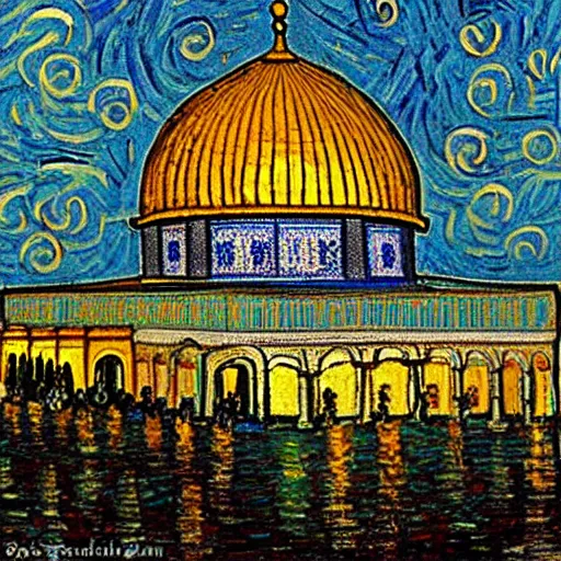 Image similar to dome of the rock, in style of van gogh